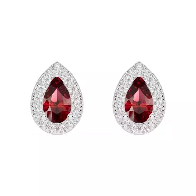 Pear Garnet Lab Diamond Halo Earrings