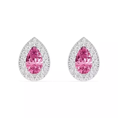 Pear Pink Tourmaline Lab Diamond Halo Earrings