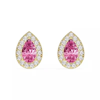 Pear Pink Tourmaline Lab Diamond Halo Earrings