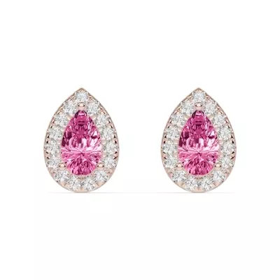 Pear Pink Tourmaline Lab Diamond Halo Earrings