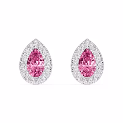 Pear Pink Tourmaline Lab Diamond Halo Earrings