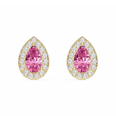 Pear Pink Tourmaline Lab Diamond Halo Earrings