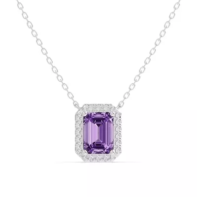 Emerald Amethyst Lab Diamond Halo Pendant