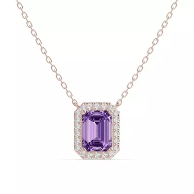 Emerald Amethyst Lab Diamond Halo Pendant