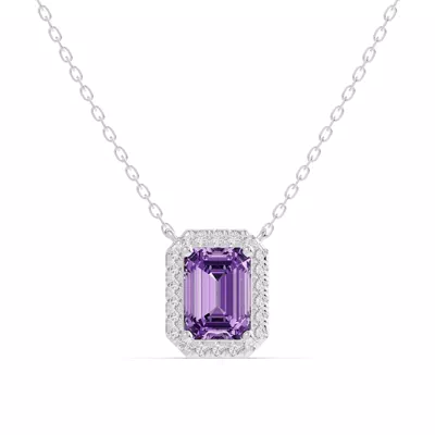 Emerald Amethyst Lab Diamond Halo Pendant