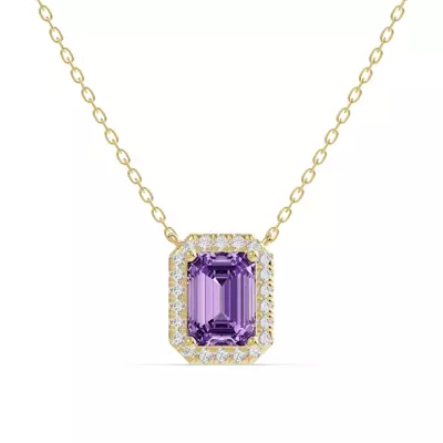 Emerald Amethyst Lab Diamond Halo Pendant