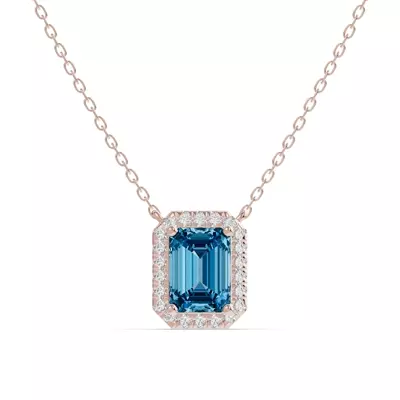 Emerald Blue Topaz Lab Diamond Halo Pendant
