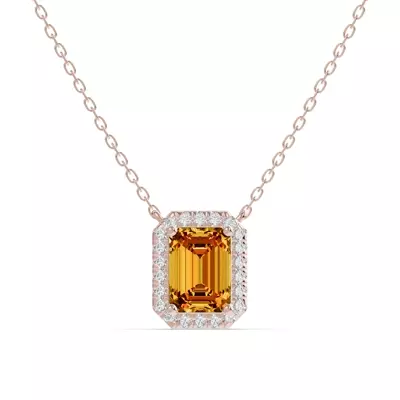 Emerald Citrine Lab Diamond Halo Pendant