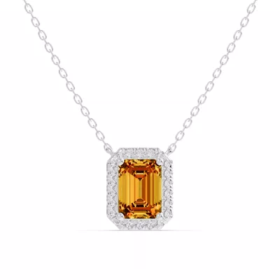 Emerald Citrine Lab Diamond Halo Pendant