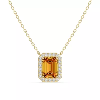 Emerald Citrine Lab Diamond Halo Pendant
