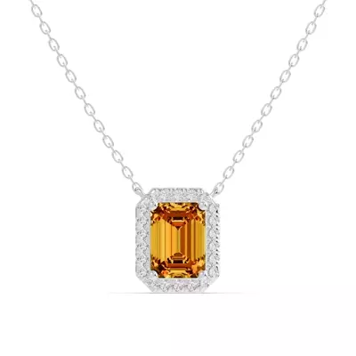 Emerald Citrine Lab Diamond Halo Pendant
