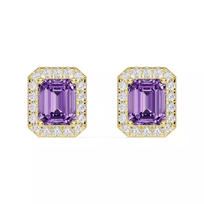 Emerald Amethyst Lab Diamond Halo Earrings