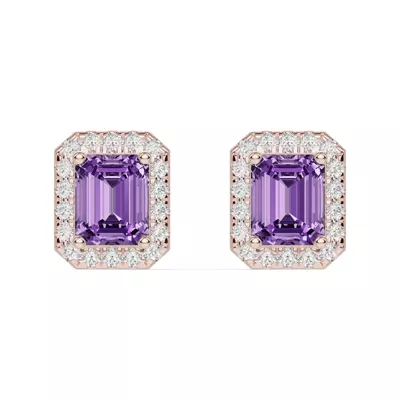 Emerald Amethyst Lab Diamond Halo Earrings