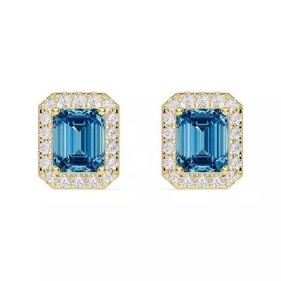 Emerald Blue Topaz Lab Diamond Halo Earrings