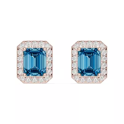 Emerald Blue Topaz Lab Diamond Halo Earrings