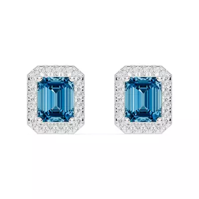 Emerald Blue Topaz Lab Diamond Halo Earrings