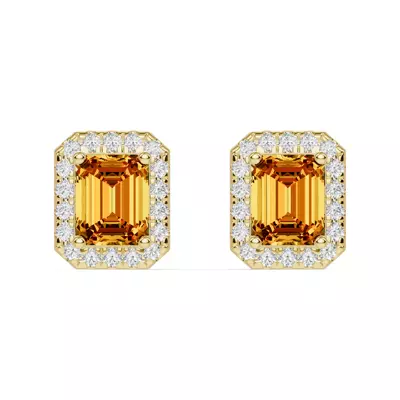 Emerald Citrine Lab Diamond Halo Earrings