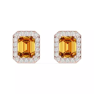 Emerald Citrine Lab Diamond Halo Earrings