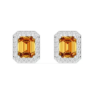 Emerald Citrine Lab Diamond Halo Earrings