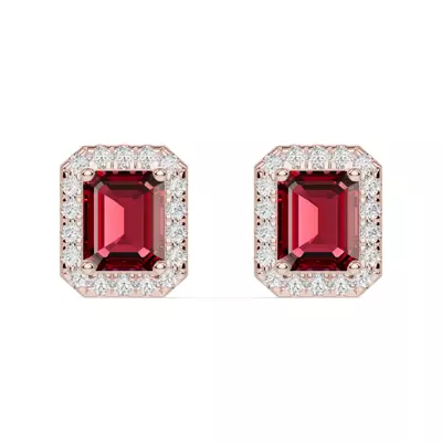 Emerald Garnet Lab Diamond Halo Earrings