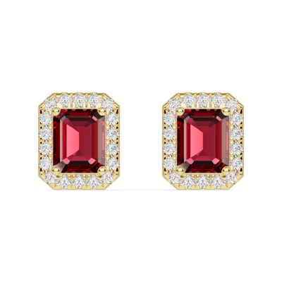 Emerald Garnet Lab Diamond Halo Earrings