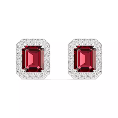 Emerald Garnet Lab Diamond Halo Earrings