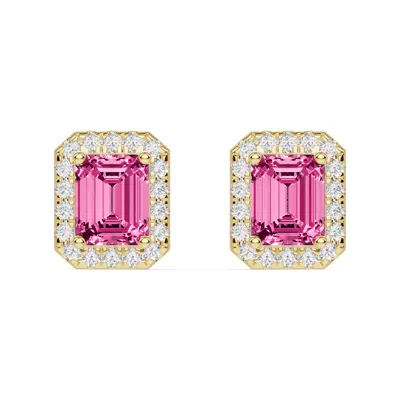 Emerald Pink Tourmaline Lab Diamond Halo Earrings