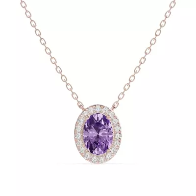 Oval Amethyst Lab Diamond Halo Pendant