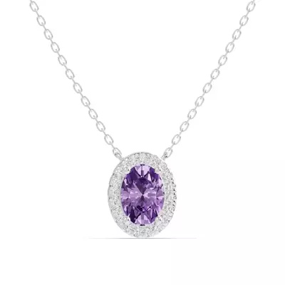 Oval Amethyst Lab Diamond Halo Pendant