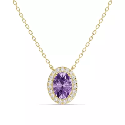 Oval Amethyst Lab Diamond Halo Pendant