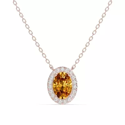 Oval Citrine Lab Diamond Halo Pendant