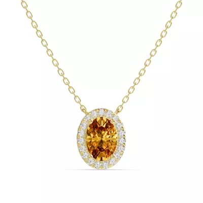 Oval Citrine Lab Diamond Halo Pendant