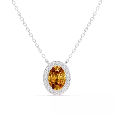 Oval Citrine Lab Diamond Halo Pendant