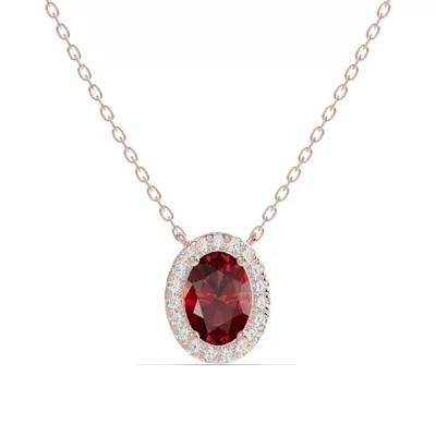 Oval Garnet Lab Diamond Halo Pendant