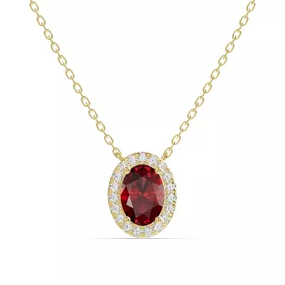 Oval Garnet Lab Diamond Halo Pendant