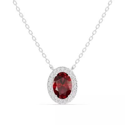 Oval Garnet Lab Diamond Halo Pendant