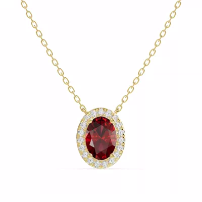 Oval Garnet Lab Diamond Halo Pendant