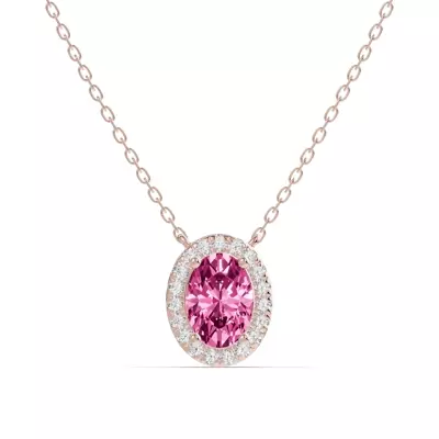 Oval Pink Tourmaline Lab Diamond Halo Pendant