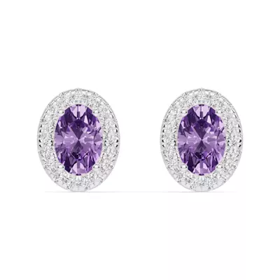 Oval Amethyst Lab Diamond Halo Earrings