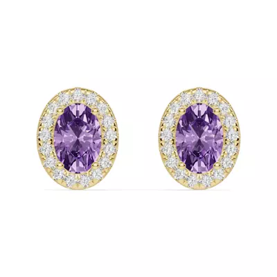 Oval Amethyst Lab Diamond Halo Earrings