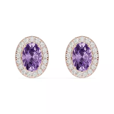 Oval Amethyst Lab Diamond Halo Earrings