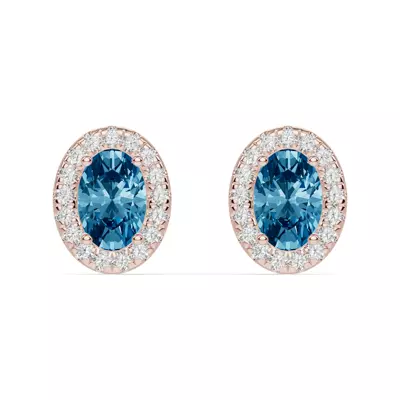 Oval Blue Topaz Lab Diamond Halo Earrings