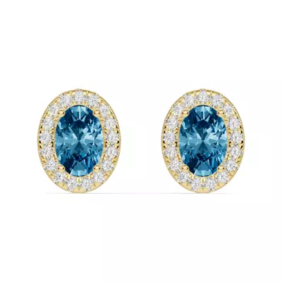 Oval Blue Topaz Lab Diamond Halo Earrings