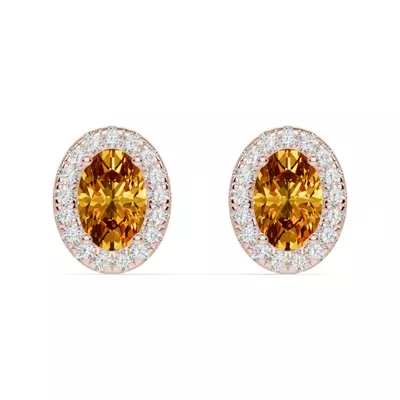 Oval Citrine Lab Diamond Halo Earrings