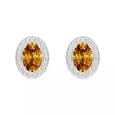 Oval Citrine Lab Diamond Halo Earrings