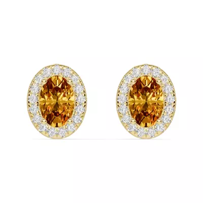 Oval Citrine Lab Diamond Halo Earrings