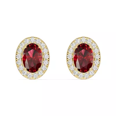 Oval Garnet Lab Diamond Halo Earrings