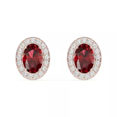 Oval Garnet Lab Diamond Halo Earrings