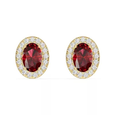 Oval Garnet Lab Diamond Halo Earrings