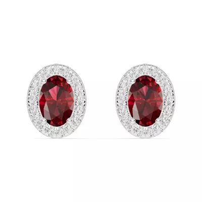 Oval Garnet Lab Diamond Halo Earrings